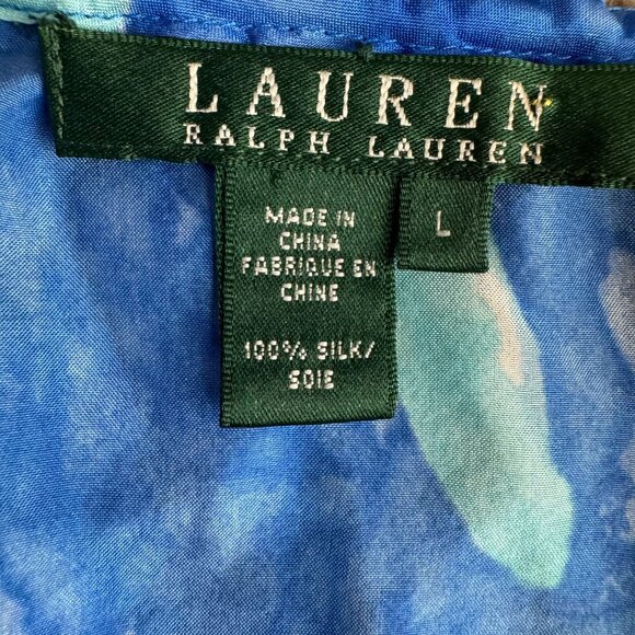 Lauren Ralph‎ Milkmaid Top Womens Size L Silk Floral Watercolor Drawstring Neck - Picture 5 of 7